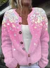 Women’s Casual Winter Maple Leaf Knitted Heavyweight Micro-Elastic Long Sleeve Cardigan