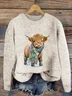 Women's Casual Highland Cow Crew Neck Sweaters