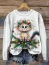 Christmas Cat Art Print Casaul Sweatshirt