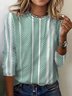 Striped Polka Dot Print Crew Neck Long-Sleeves T-shirt