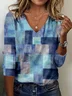 Geometric Print Long Sleeve V-Neck T-shirt