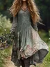 Floral Print Long Sleeve V-neck Dress
