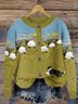Casual Landscape Print Crew Neck Cardigan