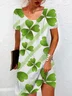 Four-leaf cCover Print Short-Sleeved Crew Neck Dress
