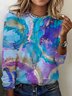 Women's Long Sleeve T-shirt Spring/Fall Blue Abstract Cotton Crew Neck Daily Going Out Casual Top