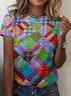 Multi colored geometric grid short sleeved T-shirt