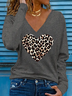 Women's Heart Leopard Print Valentine's Day Print V Neck Daily Casual Long Sleeve T-Shirt