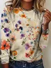 Women's Vintage Art Floral Print Crew Neck T-Shirt