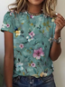 Women's Art Floral Print Short Sleeve T-Shirt