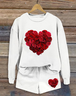 Women's Flower Love Valentine's Day Casual Spring and Autumn Tops and Pants Two-piece Set