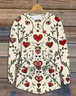 Women's Flower Love Valentine's Day Casual Spring and Autumn Tops and Pants Two-piece Set