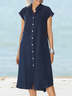 Women's Short Sleeve All Season White Plain Stand Collar Daily Going Out Casual Midi H-Line Shirt Dress Dress