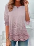 Women's Floral Spring Print Casual Round Neck Tunic Long Sleeve T-Shirt
