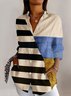 Striped color block splicing long sleeved shirt