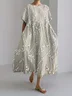 Elegant floral lace embroidery linen blend dress Dress With No Belt