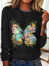 Floral Butterfly Casual Long Sleeve Shirt
