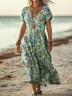 Women's Short Sleeve Summer Green Floral Printing V Neck Daily Going Out Casual Maxi H-Line T-Shirt Dress Dress