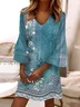 Casual V Neck Floral Dress With No Belt