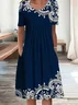 Women's Short Sleeve Summer Purplish blue Floral Printing Crew Neck Daily Going Out Casual Midi H-Line Fit & Flare Dress Dress
