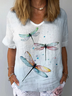 Women's Short Sleeve Blouse Summer As Picture Dragonfly Cotton Crew Neck Daily Going Out Casual Top