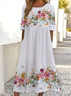 Women's Short Sleeve Summer White Floral Printing Crew Neck Daily Going Out Casual Maxi H-Line Shift Dress Dress