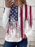 Women's July 4th Independence Day Flag Print Round Neck Long Sleeve T-Shirt
