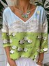 Print Casual V Neck Long Sleeve T-Shirt