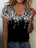 Women's Floral Print Casual V-Neck Short Sleeve T-Shirt