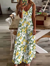Vacation Regular Fit V Neck Lemon Dress With No