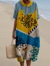 Regular Fit Vintage Shawl Collar 3D Printing Dress With No