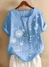 Women's Short Sleeve Shirt Summer Green Floral Printing Crew Neck Daily Going Out Casual Top
