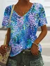 V Neck Casual Floral T-Shirt