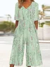 Gradient Pattern Loose Vintage V Neck Jumpsuit