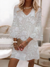 Women's Half Sleeve Summer White Floral Printing V Neck Daily Going Out Casual Midi H-Line Classic Dress