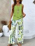 Women Crew Neck Comfy Casual Printing Top With Pants Two-Piece Set
