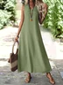 Casual Linen V Neck Dress With No