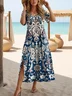 Women's Artistic Floral Print Slit Long Dress