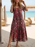 Women's Artistic Floral Print Slit Long Dress