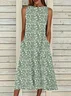Women's Sleeveless Summer Green Floral Printing Crew Neck Daily Going Out Casual Maxi H-Line Fit & Flare Dress Dress