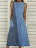 Women's Sleeveless Summer Blue Faux Denim Print Graphic Printing Crew Neck Daily Going Out Casual Maxi H-Line Fit & Flare Dress Dress