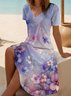 Casual Floral V Neck Regular Fit Dress With No
