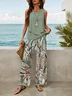 Women's Floral Print Casual Vest and Pants Two-Piece Set