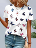 Women's Butterfly Print Casual Round Neck Short Sleeve T-Shirt