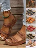 New large size slippers, retro stitching, non-slip round toe wedge heel, comfortable flat sandals for women