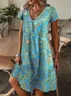 Women's Abstract Floral Print V-Neck Short Sleeve Dress