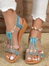 Women Rhinestone Floral Print Braided Ankle Strap Wedge Sandals