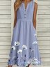 Buckle Gradient Pattern Notched Casual Dress With No