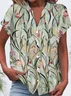 Women's Short Sleeve Shirt Summer Green Floral Buckle V Neck Daily Going Out Casual Top