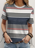 Women's Striped Printed Casual Round Neck Short Sleeve T-Shirt
