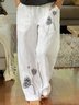 White Pockets Shift Casual Elastic Waist Pants